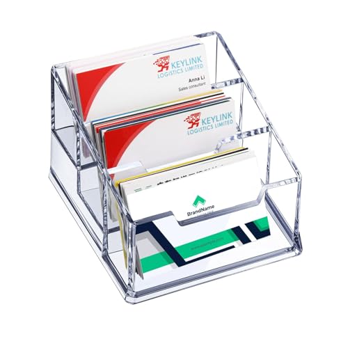 3 Tier Premium Acrylic Clear Business Card Holder Stand,,3 Tier 3 Slots Plastic Business Card Stand Organizer for Office Desk or Counter Accessories, 150 Cards Capacity