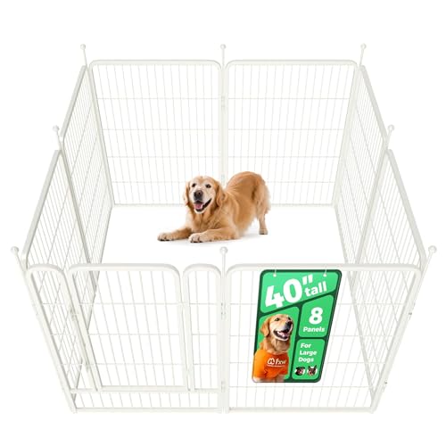 fxw Hundeauslauf für Innenbereich, Garten, Wohnmobil Camping, 100cm, 8 Paneele für Mittlere & Große Hunde, Weiß│ Patentiert
