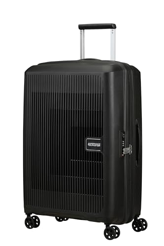 American Tourister Aerostep - Spinner M, Erweiterbarer Koffer, 67 cm, 66.5/72.5 L, Schwarz (Black)