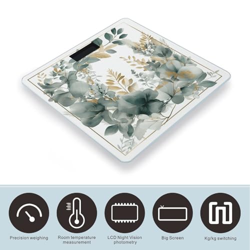 Báscula digital de cuerpo con hojas verde y dorado miniatura 3