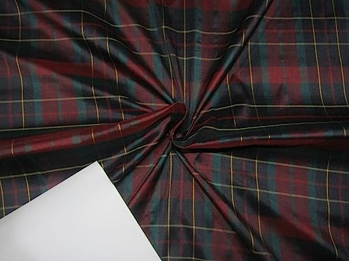 Soie Dupion pure tissu carreaux rouge bleu marine 137cm pour haute couture