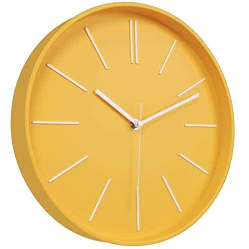 Modern Wall Clock,12 Inch Round Bright Colorful 3D Wall Clocks,Easy To Read,Silent Non Ticking Quartz Battery Operated For Kitchen,Living Room,Bedroom,Family Room,Dining Room,Kids-Room(Yellow) #TOP1