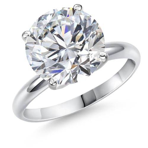 Gem Stone King 5.00 Ct IGI Certified Lab Grown Diamond Solitaire Engagement Ring For Women in 14K White Gold Ring | Round Cut | E-F Color | VS1-VS2 Clarity | Available In Size 5, 6, 7, 8, 9