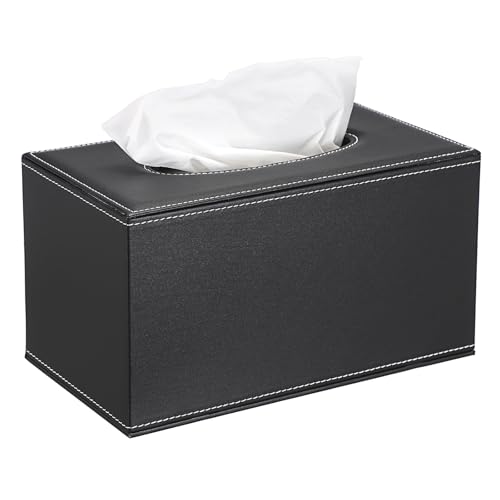 Sumnacon Tissue Box Cover Rectangle Leather Tissue Box with Magnetic Bottom,PU Tissue Box Holder Decorative Black Tissue Cover for Bathroom Toilet Bedroom Kitchen Office Table Desk, Large by Sumnacon - Used condition - US$15.39