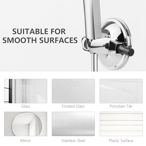Adjustable Shower Head Holder, Vacuum Suction Cup Handheld Showerhead Bracket with Suction Warning Design, Removable Wall Mounted Suction Bracket for Marble Glass Metal Ceramic (Silver)