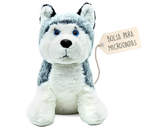 Peluches Termicos (23 cm) - Peluche Semillas Microondas - Suave y Calentito, Ideal para Aliviar Colicos en Bebes - Husky de Peluche para Abrazar y Dormir - Saquito de Semillas Extraible