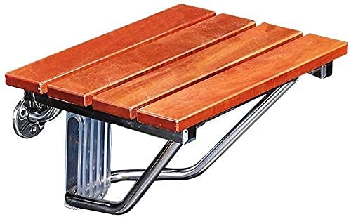 TBLOTYD Storage Footstool Foldable Wall Shower Stools and Chair Wall Mounted Wooden Folding Shower Seat Wood Change Shoes Stool 304 Stainless Steel Bracket for Elderly/Disabled