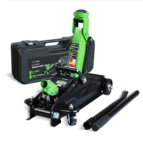 DRIVEUPTOOLS 2 Ton Hydraulic Trolley Jack with Carry Case – 5.3 to 13.4 inches Lifting Range – Compact & Heavy-Duty Portable Car Jack for Cars & SUVs – Reliable 4400 lbs Garage & Workshop Tool