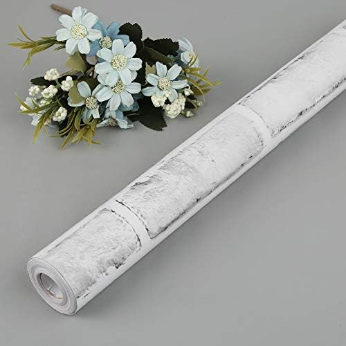 FENTIS White Grey Brick Effect Wallpaper Light Grey Self Adhesive Rustic Contact Paper Roll Peel and Stick Back Splash for Decorate Kitchen Bedroom 44.5x500 cm