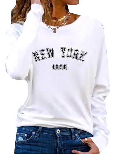 Hilinker Women's Long Sleeve Tops Graphic Tee Casual Loose Crew Neck T Shirts