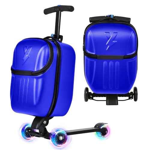 smilesun Foldable Ride On Scooter Suitcase with Front Opening, Lightweight Carry On Scooter Luggage for Adults, Teens & Kids（Blue 20-inch） - image 1