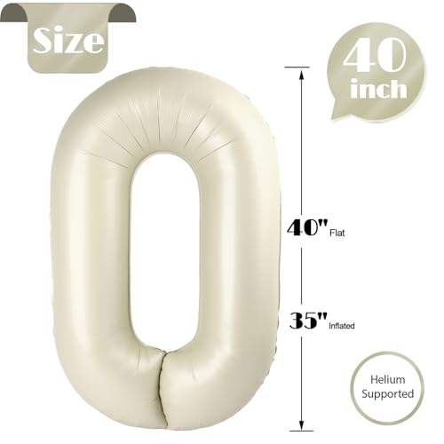 Image of Cream Number Balloon 40 Inch, Cream 0 Number Balloons, 10 20 30 40 50 Numbers Balloon Birthday Decorations, Party Supplies for Women Men