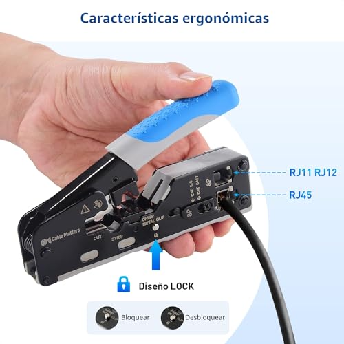 Miniatura 5 de Cable Matters Herramienta De Crimpado Ethernet Modular Todo En Uno Cat 8 Herramienta De Crimpado Cat5, Cat6, Cat7 Y Cat8 Para Conectores Pass-Through Apantallados.