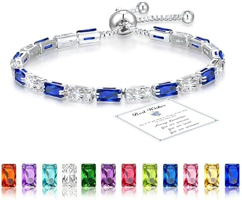 Sterling Silver Birthstone Bracelet for Women Cubic Zirconia Sild...