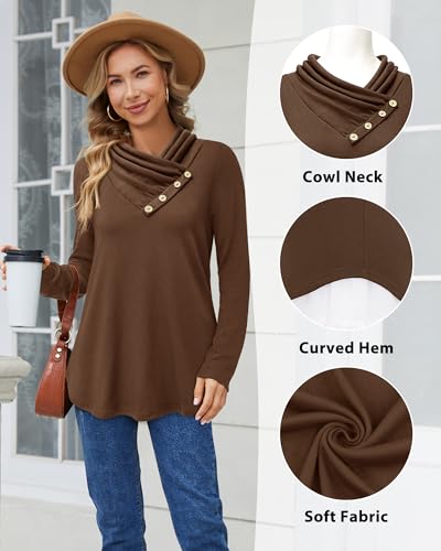 Image of Bulotus Womens Turtleneck Sweaters Ribbed Knit Split Cowl Neck Tunic Sweaters