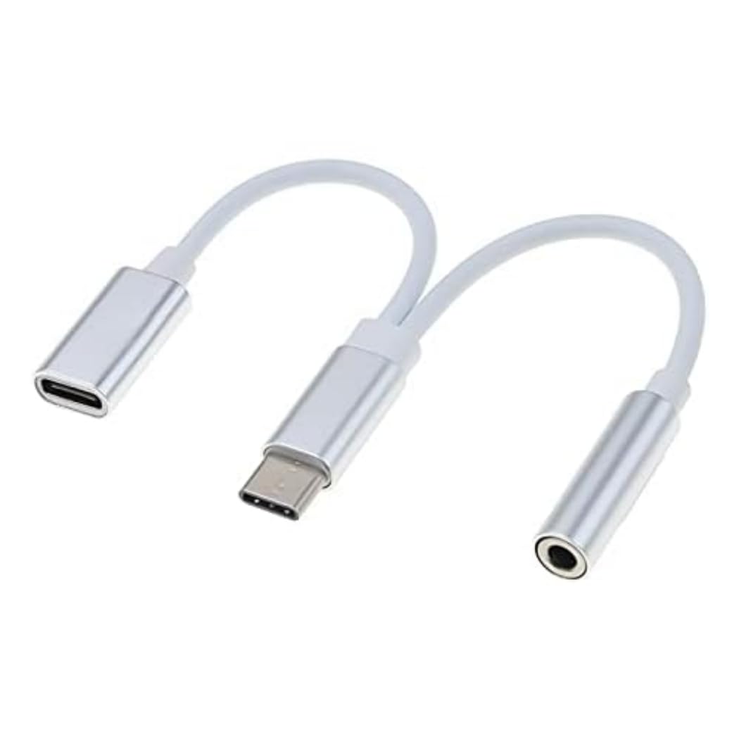 PremiumCord Adapter USB-C na Stereojack 3,5 mm + USB-C, Słuchawkowy AUX, Wtyk 3.2 Typu C na Gniazdo Jack + Typu C, Kompatybilny Ze Wszystkimi Urządzeniami z Systemem Android I iOS, Srebrny, 10 cm
