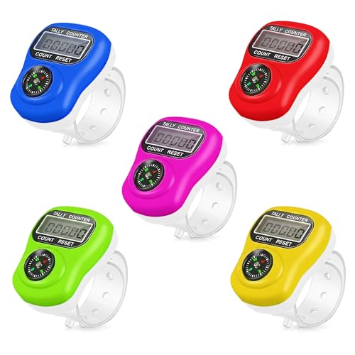Image of GLUN Pack of 5 Finger Counter with Navigation Compass, 5-Digit LCD Digital Tally Counter Ring, Portable Prayer Counter for Tasbeeh, Mantra, Meditation & Counting Use