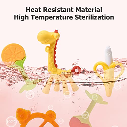 ECVV 4 Pack Baby Teething Toys Set Silicone Fruit Shape Giraffe Baby Teethers BPA Free Soothe Babies Gums for Babies Infants Toddlers Boys & Girls