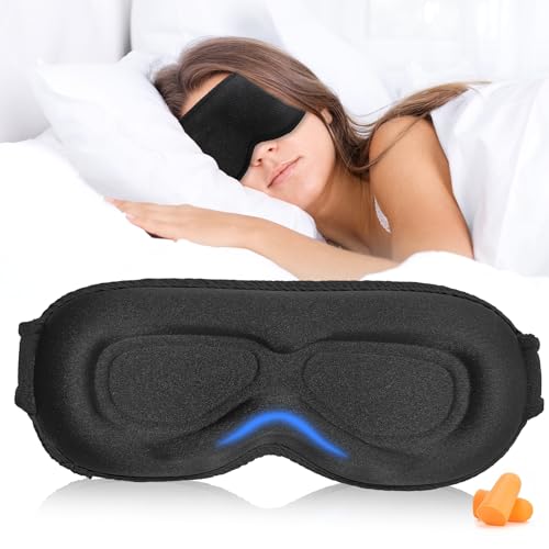 Mascherina Per Dormire, 3D Mascherina per Gli Occhi per Dormire la Luce, Super Morbido e Confortevole per il Sonno, 100% bloccare la Luci, Maschera per Dormire per il Sonno, Viaggi, Pisolino (Nero)
