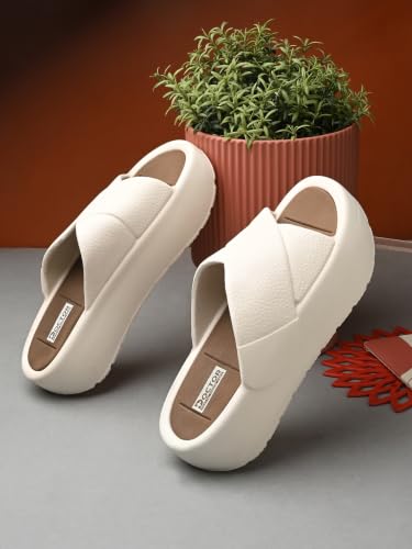 Image of DOCTOR HEALTH SUPER SOFT Women's Orthopedic Cross Strap Slides | Ultra Soft Cushioned Lightweight Slip-On Slippers | Anti-Skid Comfortable Platform Sandals for Everyday Wear