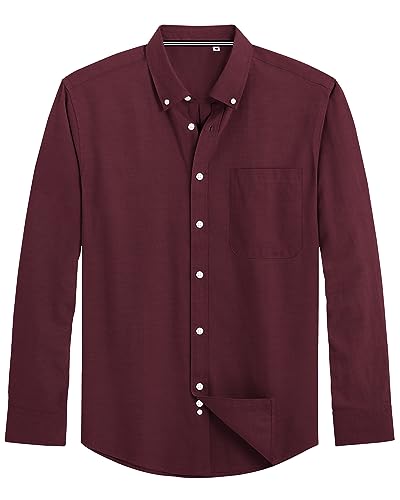Image of J.VER Men's Oxford Shirt Solid Casual Button Down Collar Shirts Long Sleeve Dress Shirts with Pocket