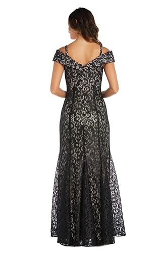 Image of R&M Richards Women's Off The Shoulder Formal Gown - Glitter Lace Mermaid Evening Dress for Wedding Guest & Cocktail Attire