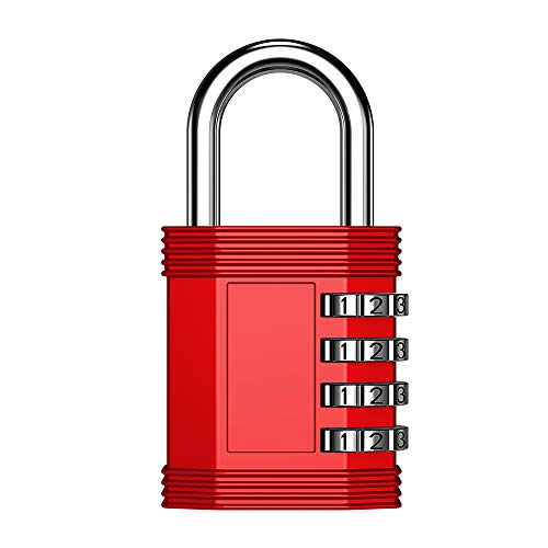 ZHEGE Combination Lock Outdoor, Locker Lock, 4 Digit Resettable Padlock for Gym, School, Fence, Gate, Hasp Storage (Red)