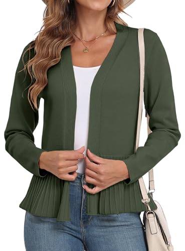 GRECERELLE Women Lightweight Casual Long Sleeves Cropped Cardigan Open Front Peplum Knit Sweater Outwear