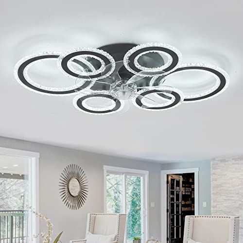 Ventilador De Techo Con Luz Y Mando A Distancia, 76CM Ventiladores De Techo, Con Luz LED Para Salón, Regulable, 6 Velocidades De Viento, 6 Luces, Reversible DC Lampara Ventilador Techo-Black