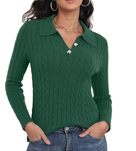Image of GRECERELLE Women's Knit Jumper Polo Neck, Dark Green, M