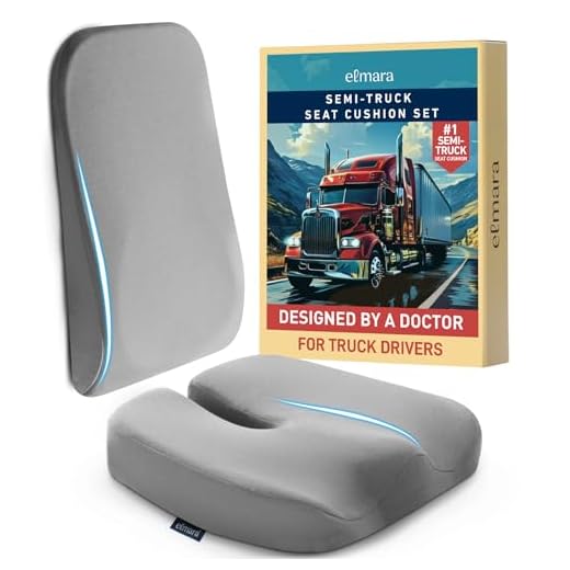 Elmara Truck Seat Cushion for Truck Driver Back Pain – Truck Driver Seat Cushion & Back Support – Trucker Gifts – Semi Truck Accessories for Men & Women – Bus Driver Seat Cushion (2-Piece Set)
