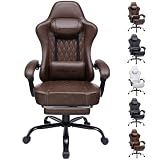 GTPLAYER Gaming Stuhl, Bürostuhl, Ergonomischer PC Stuhl, Höhenverstellbarer Drehstuhl,Armlehnen mit Synchronmechanik, Lendenkissen, Kopfkissen, bis 150 kg Belastbarkeit, Kunstleder, Retro-Braun