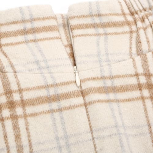 Image of IDEALSANXUN Women's Fall Winter High Waisted Wool Plaid A-line Long Skirt