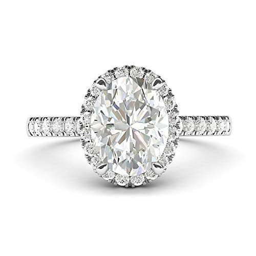 10k White Gold Simulated Oval Cut Diamond or Moissanite Halo Promise Bridal Engagement Ring Side Stones