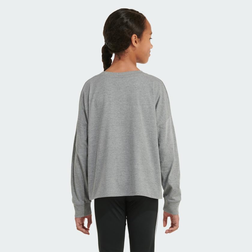 adidas Girl's Heather Long Sleeve Waist Crew Tee (Big Kids)2