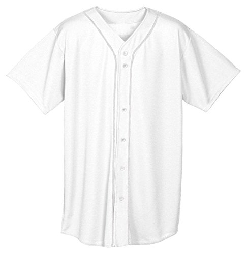 A4 NB4184 Short Sleeve Full Button Baseball Jersey, White, Small