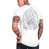 surf t shirt meme Corte Recto y Moderno VIENTO Tattoo Sailor Camiseta para Hombre (Weiß, L)
