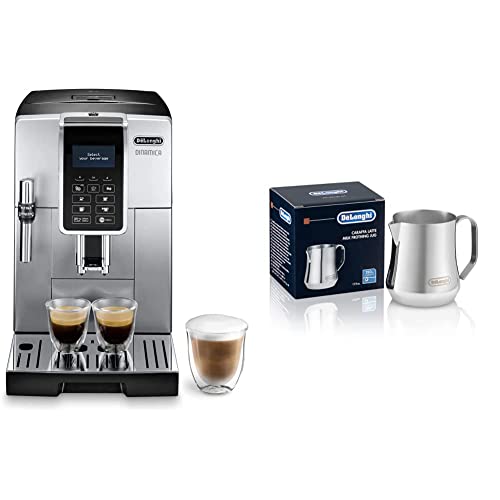 De'Longhi Dinamica, Machine expresso avec broyeur, ECAM 350.35 SB, 2L,Argent et Noir & DLSC060 Pichet à lait 350ml, Acier Inoxydable