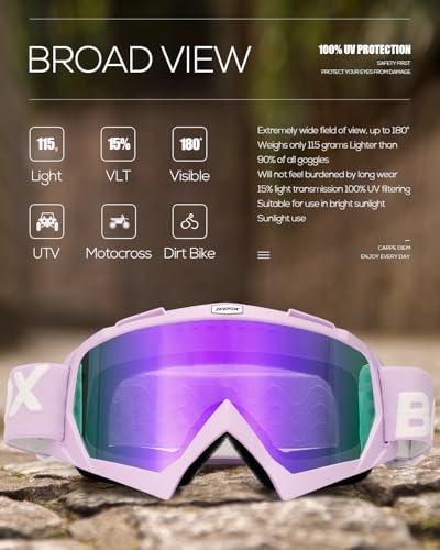 Image of BATFOX Motorcycle Glasses Goggles Dirt Bike Motocross Safety ATV Tactical Riding (HD Violet-Violet, Adult)
