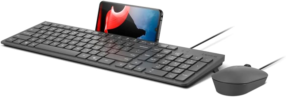 Lenovo 310 USB-A Wired Keyboard Mouse Combo, Quiet Keys, Ultra-Slim Gaming Design, Spill-Resistant, Integrated Phone Stand, Compatible w Laptop, PC, Tablet – Ergonomic Mouse Mechanical Keyboard USB - 4