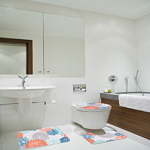 Dahlien-Badezimmerteppich-Set, ultraweich und saugfähig, zotteliger Plüsch-Badeteppich, dick, rutschfest, florales… – Bild 7