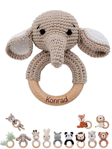 wunderwunsch® - Personalisierter Beißring Baby - Niedlicher Greifling für Baby's ab 0 Monate - Babyrassel mit Na ...