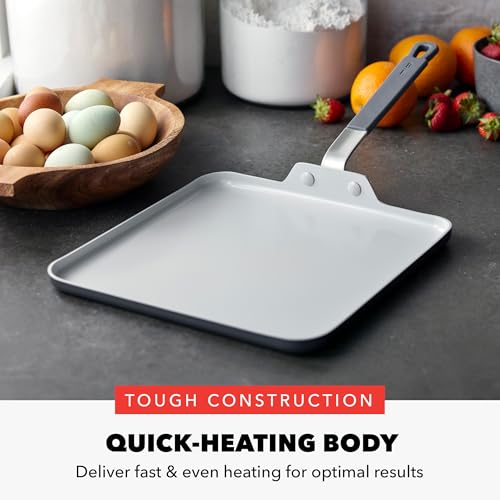 GreenPan x Bobby Flay 11” Nonstick Square Griddle Pan, PFAS-Free Diamond Ceramic,Stay-Cool Silicone Handle, Easy Clean Dishwasher & Oven Safe Skillet, Graphite by GreenPan - Image 3