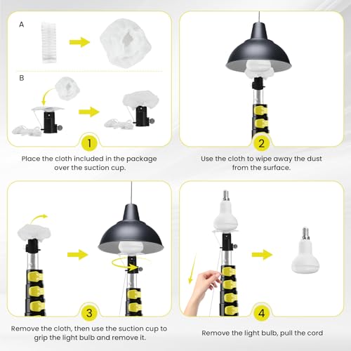 Orvella 20FT Reach Light Bulb Changer with Extension Pole, for High Ceilings with Cage Style and Suction Cup Bulb Changers, 3-12FT Aluminum Bulbs Telescopic Pole Changers for Recessed Lights by Orvella - Used condition - Image 3