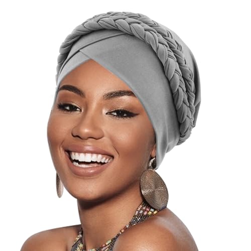 Image of DRESHOW African Women Turban Caps Beanie Twist Headscarf Pre-Tied Double Twisted Braid Hair Cover Wrap Hat Chemo Cancer Cap