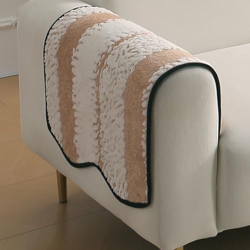 Image of HOKIPO Luxury Wavy Plush Anti-Slip Sofa Armrest Covers | 1 Pair - Desert Brown (AR-5979-BR*2)