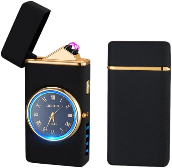 Encendedor de plasma recargable por USB a prueba de viento con pantalla LED, encendedor sin llama para camping, senderismo, velas, barbacoa y