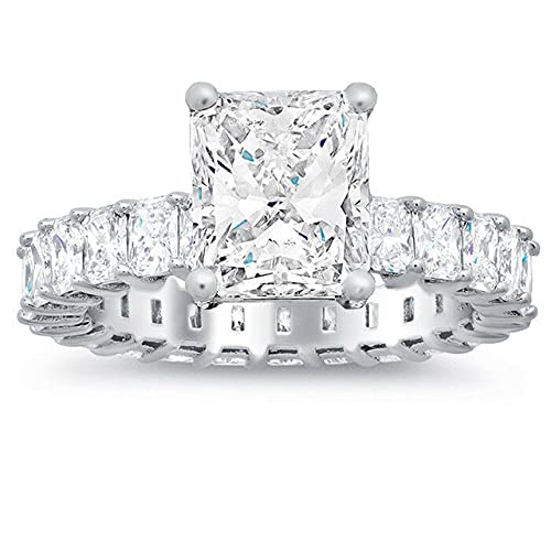 3 1/2 CT Radiant & Princess Shape White Cubic Zirconia Prong Setting Wedding Engagement Women's Ring In 14K White Gold Plated 925 Sterling Silver (3.50 Cttw)