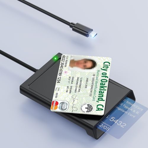 USB C Smart Card Reader with NFC, CAC Reader Military DOD Common Access ID Bank Chip Card Reader 2-in-1 Contact and Contactless Compatible with Mac Os, Windows 10/11,Mac OS,Android and Linux - 95CM
