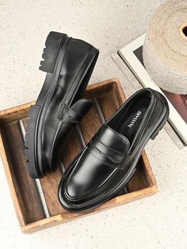 Image of MASSARI Premium Vegan Leather Upper Loafers for Men | Chunky Sole Formal Loafers